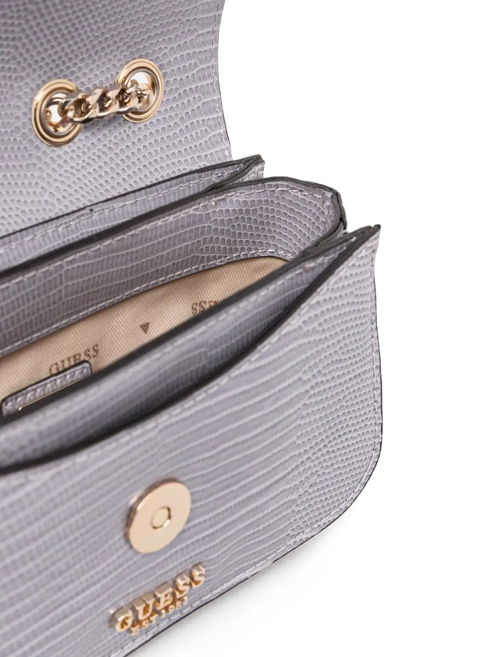 Guess Usa Chain-strap Embossed-leather Satchel In Gray