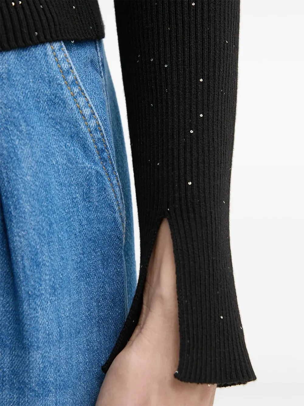 Guess Usa Sequin-embellished Split-cuff Cardigan In Black