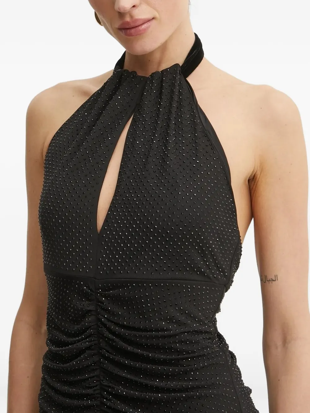 Guess Usa Embellished Halterneck Midi Evening Dress In Black
