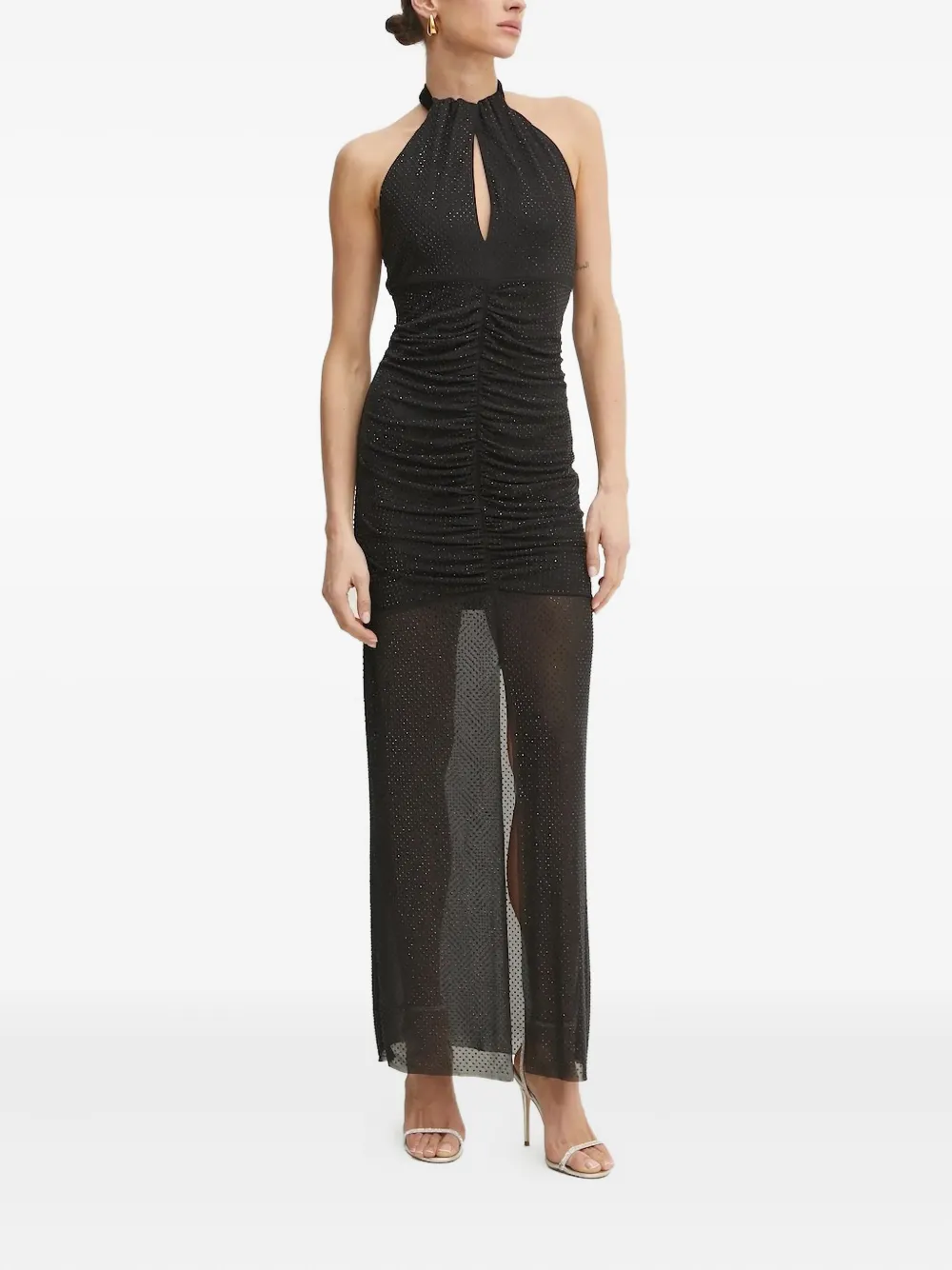 Guess Usa Embellished Halterneck Midi Evening Dress In Black