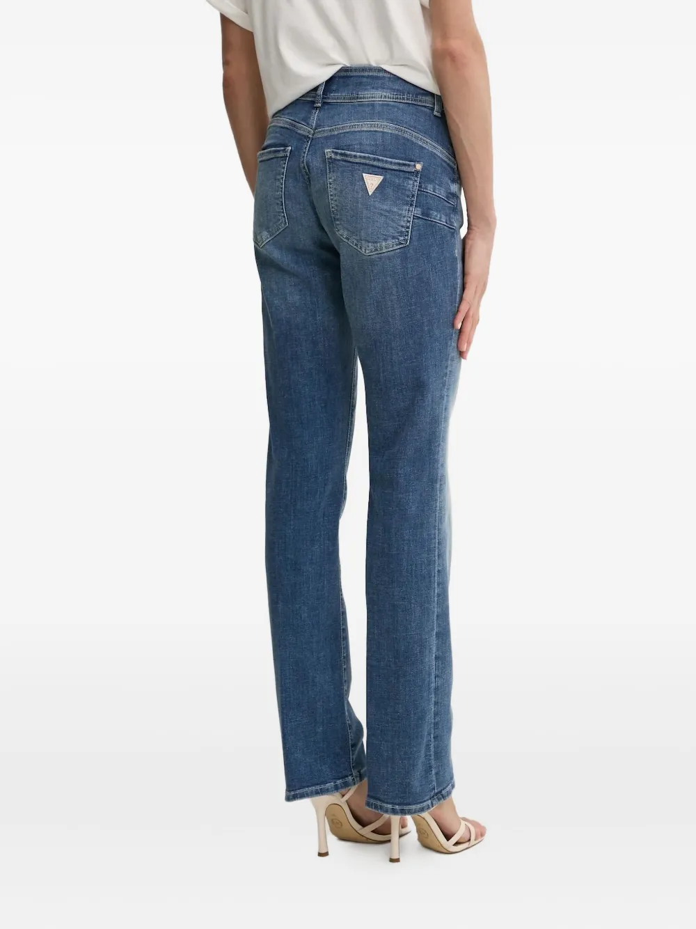 Guess Usa Logo-plaque Straight-leg Jeans In Blue