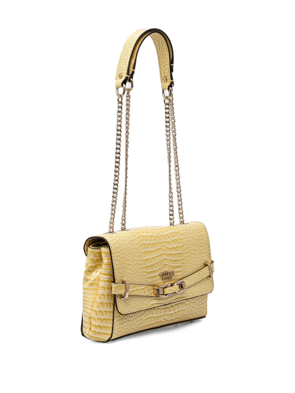 Guess Usa Crocodile-effect Satchel Bag In Yellow