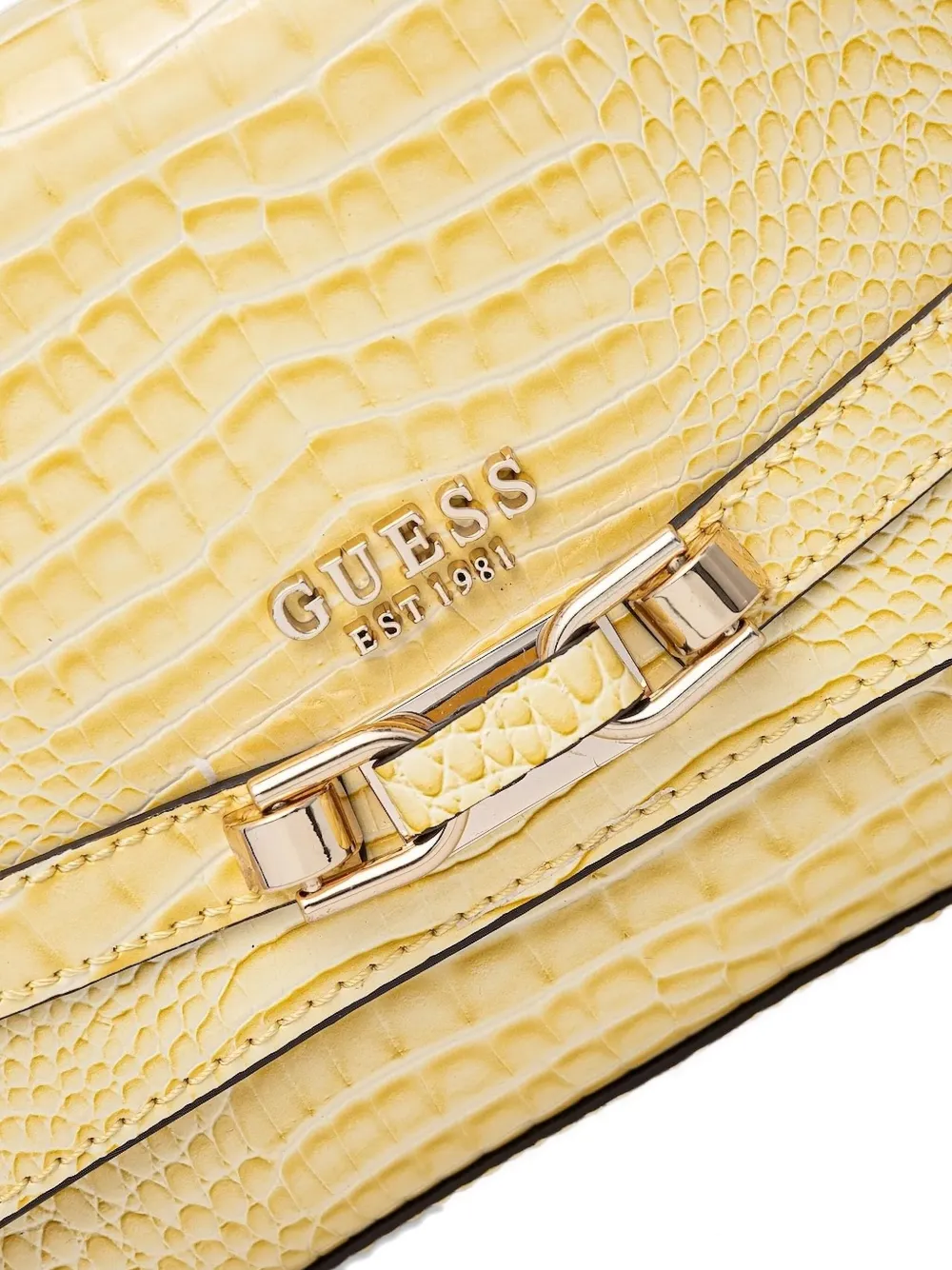 Guess Usa Crocodile-effect Satchel Bag In Yellow