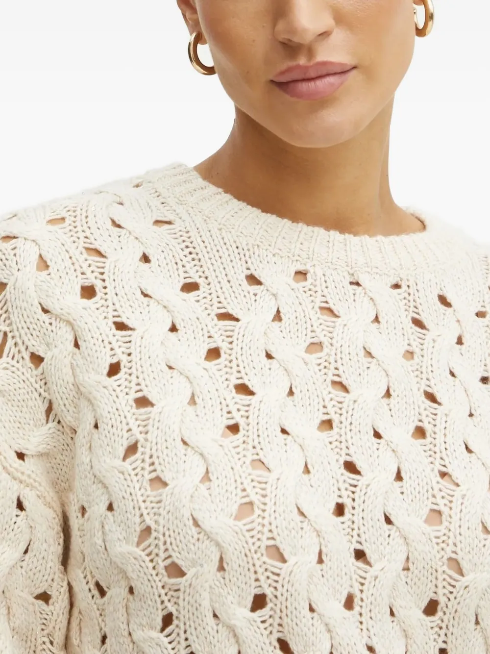 Guess Usa Cable-knit Eyelet Sweater In Burgundy