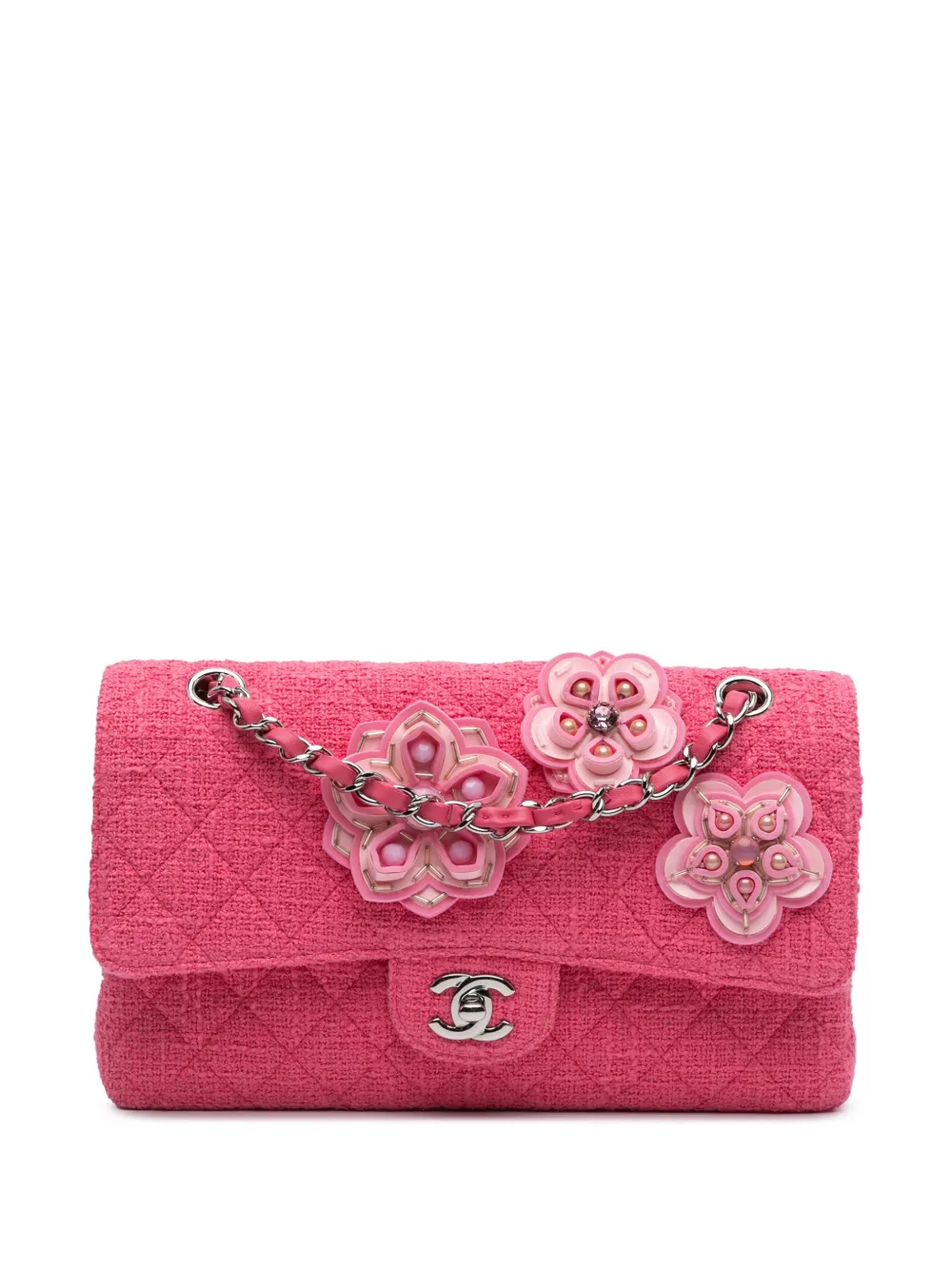 CHANEL Pre-Owned 2016-2017 Medium Classic Tweed Flower Double Flap shoulder bag - Rosa