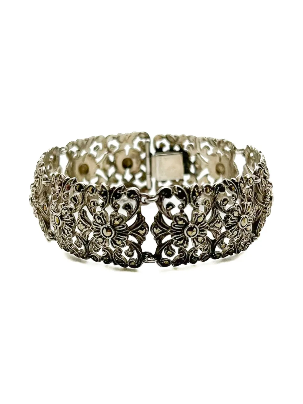 Jennifer Gibson Jewellery プレオウンド 1920s フローラル マルカサイト ブレスレット - シルバートーン Jennifer Gibson Jewellery プレオウンド 1920s フローラル マルカサイト ブレスレット - シルバートーン