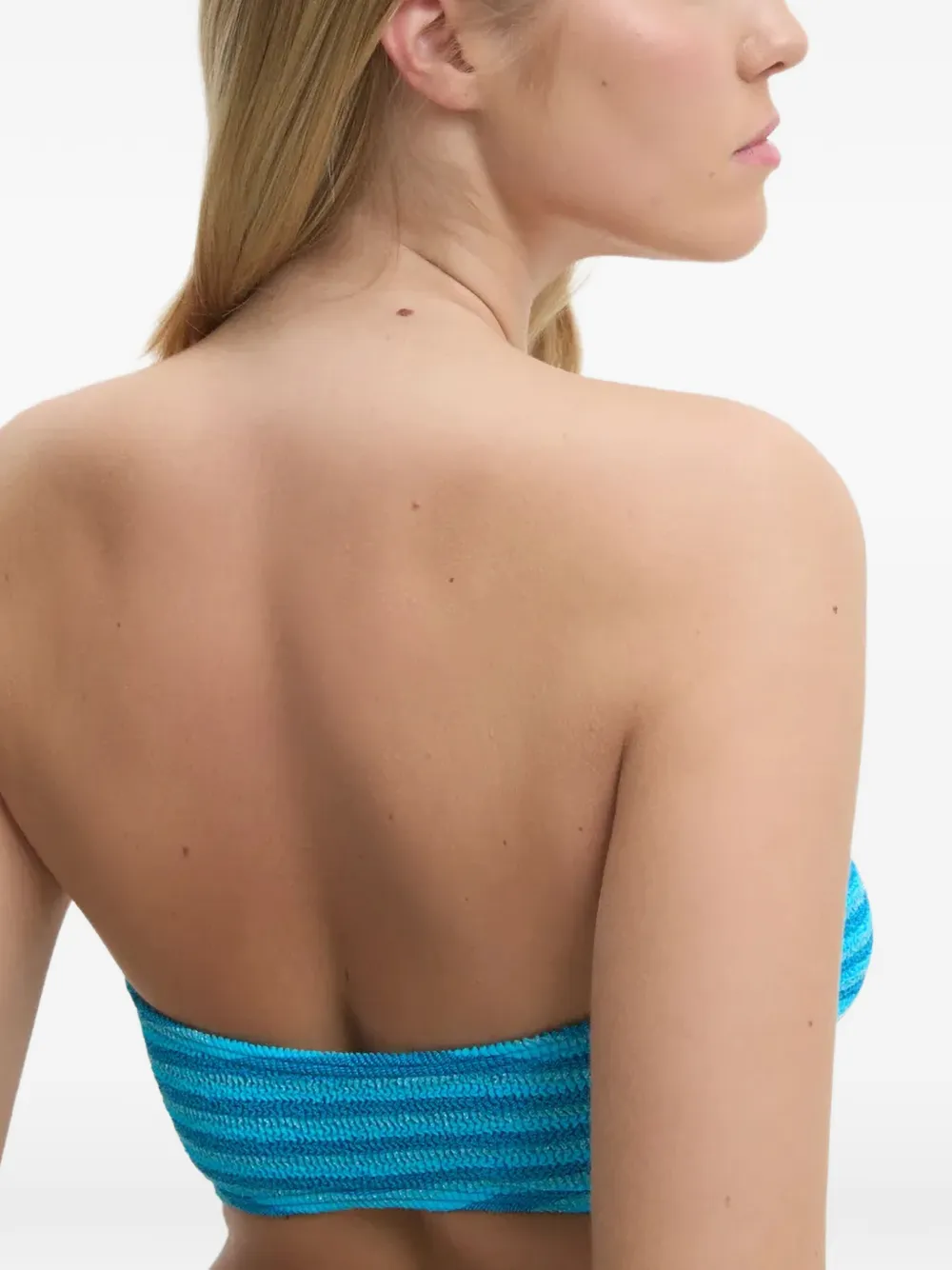 Bond-eye Bandeau bikini met textuur strepen Blauw