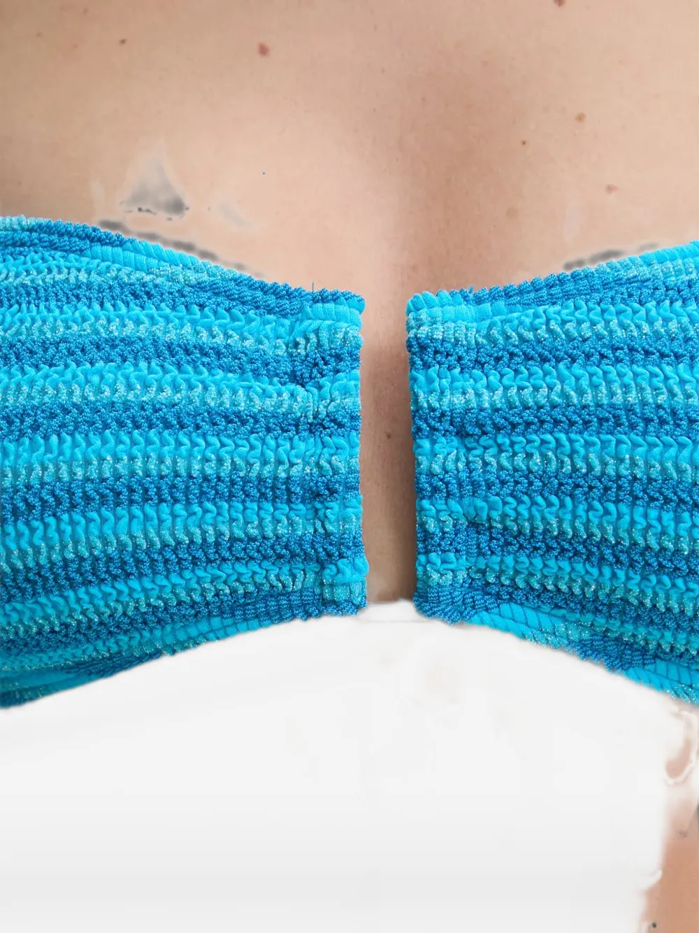 Bond-eye Bandeau bikini met textuur strepen Blauw