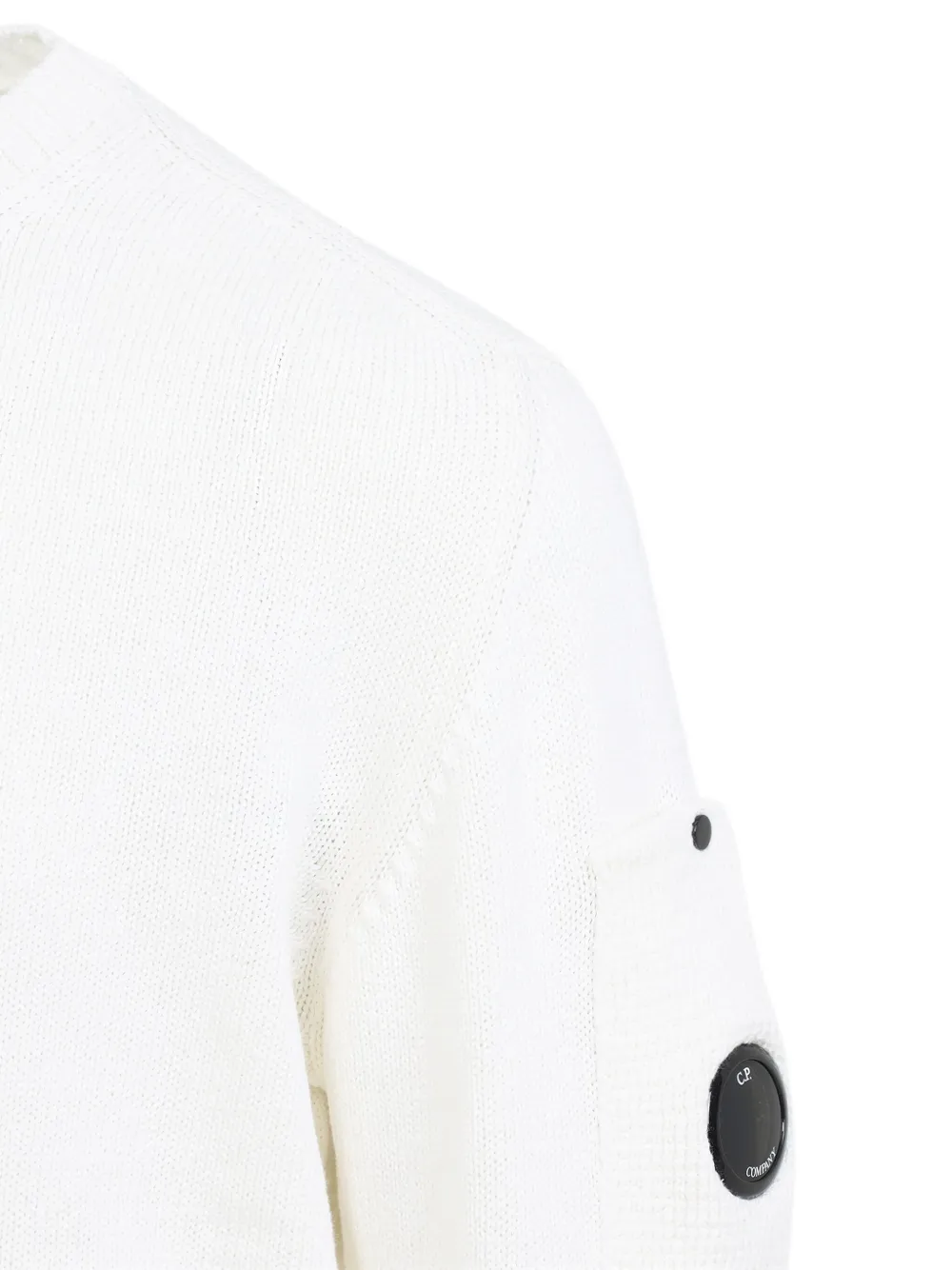 C.p. Company Crew Neck Sweater With Textured Finish And Logo Patch In White