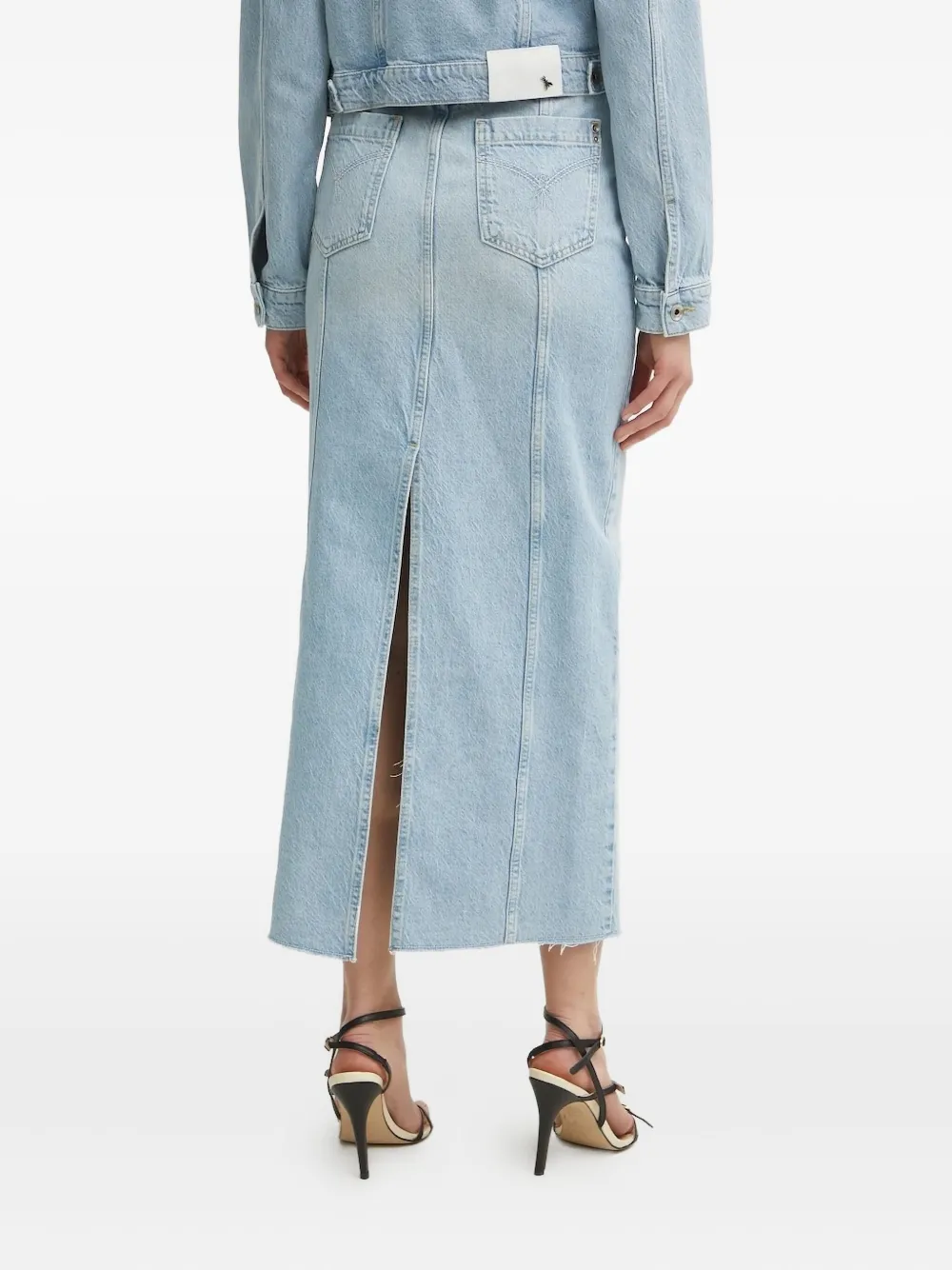 Patrizia Pepe Fly-embroidered Denim Midi Skirt In Blue