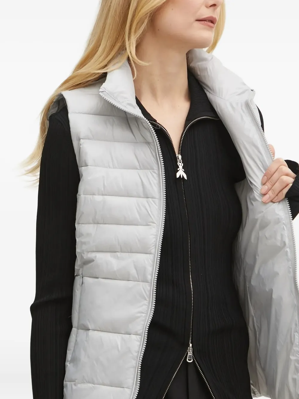Patrizia Pepe Quilted Zip-front Gilet In Gray