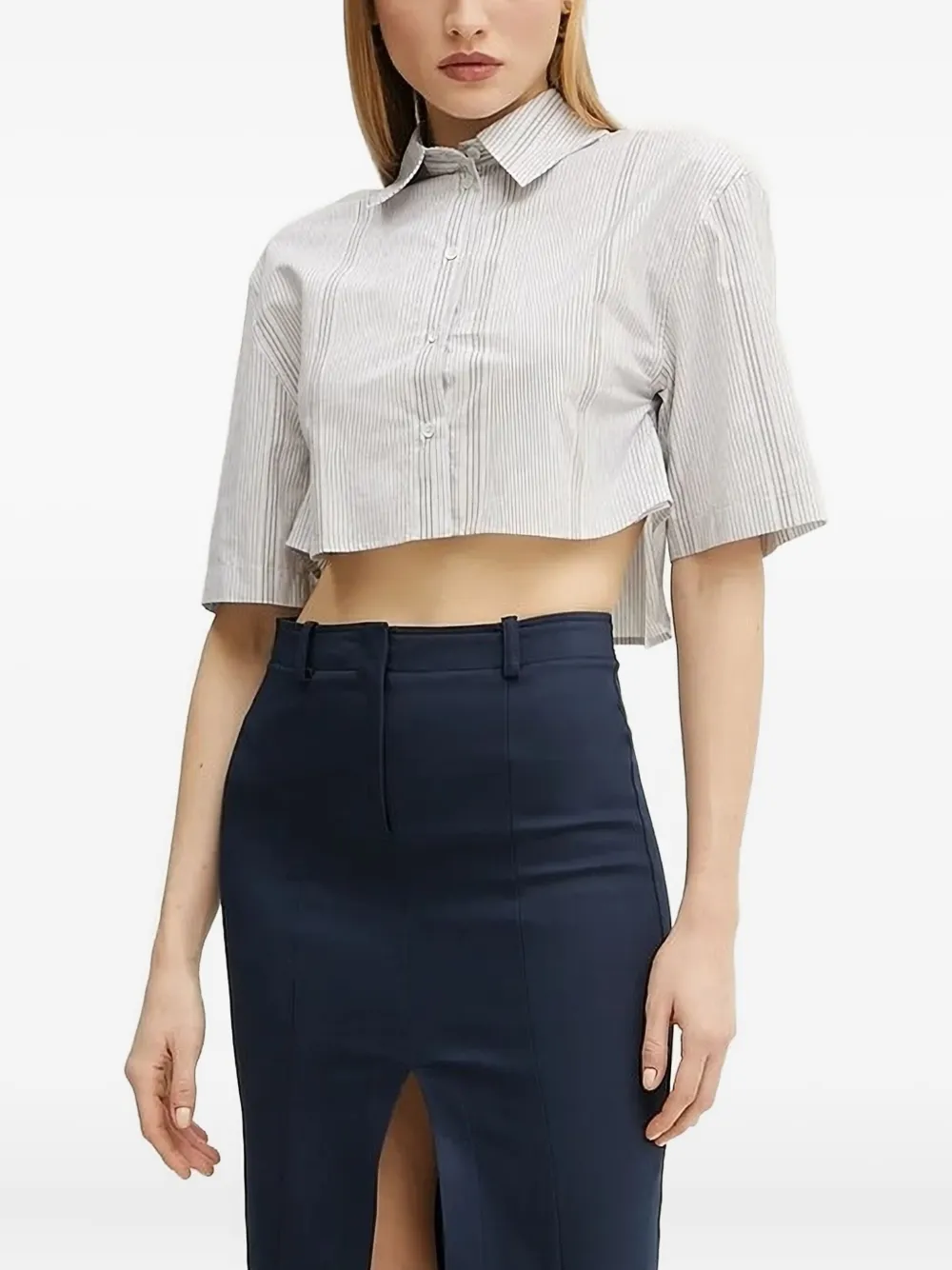 Patrizia Pepe striped cropped shirt | Grey | Image 1