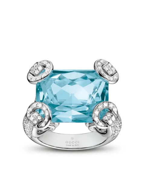 Gucci 18K white gold Horsebit-detail topaz and diamond ring