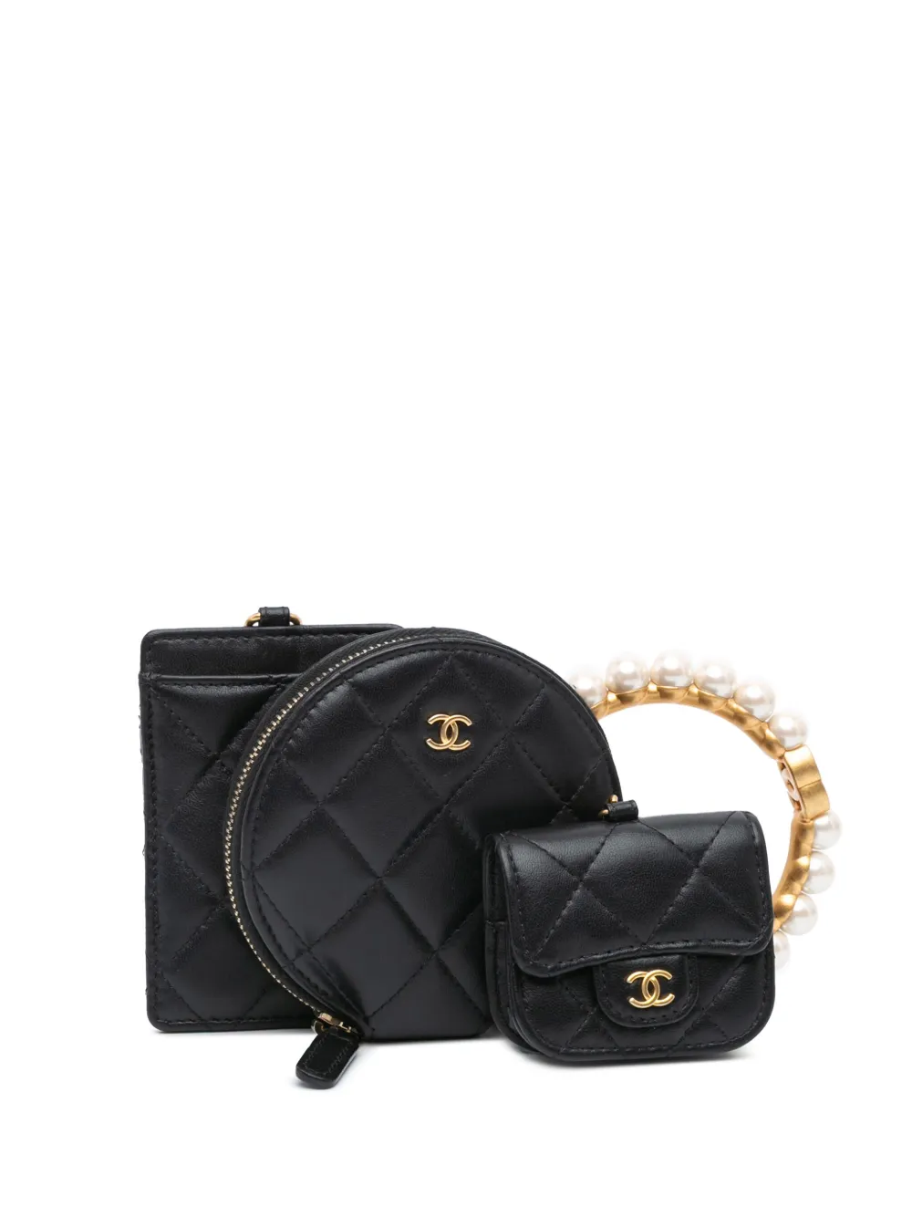 CHANEL Pre-Owned 2021 Lambskin Pearl Crown CC Wristlet Multi Pouches clutch bag | أسود | Image 1