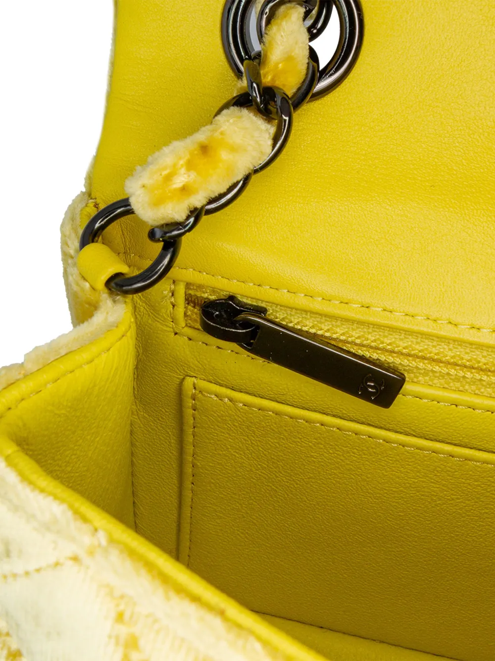 Pre-owned Chanel 2014-2015 Mini Rectangular Classic Velvet Single Flap Crossbody Bag In Yellow