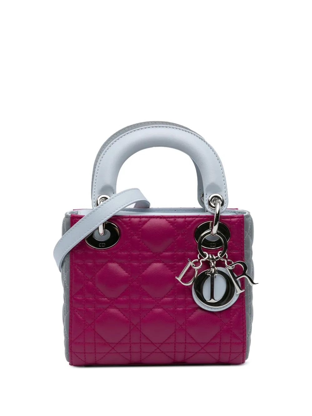 Christian Dior Pre-Owned 2014 ミニ トリコロール ラムスキン カナージュ レディ ディオール サッチェルバッグ Christian Dior Pre-Owned 2014 ミニ トリコロール ラムスキン カナージュ レディ ディオール サッチェルバッグ