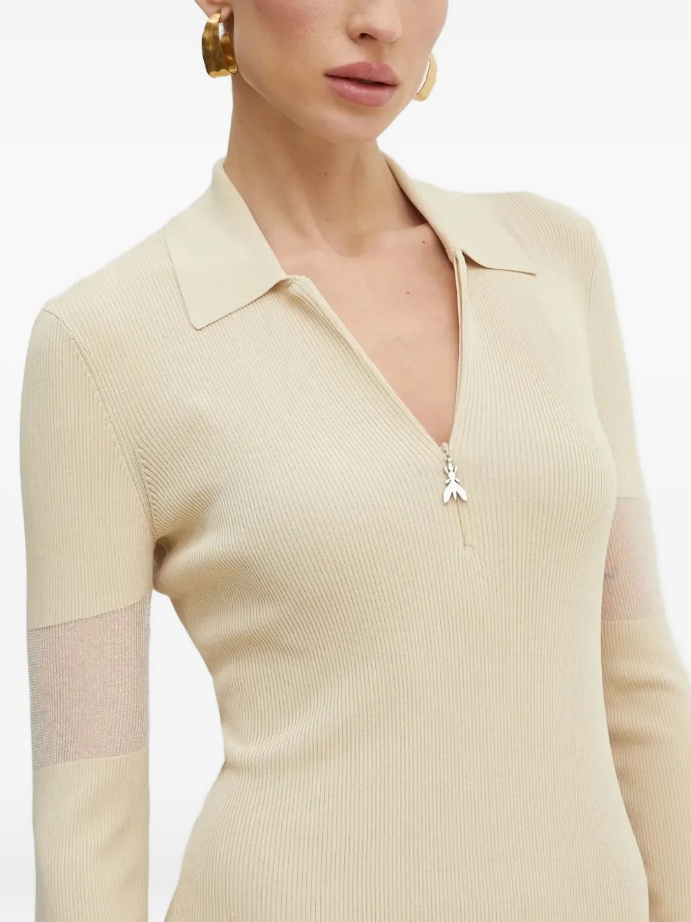 Patrizia Pepe Geribbelde jurk met vlakken en rits Beige