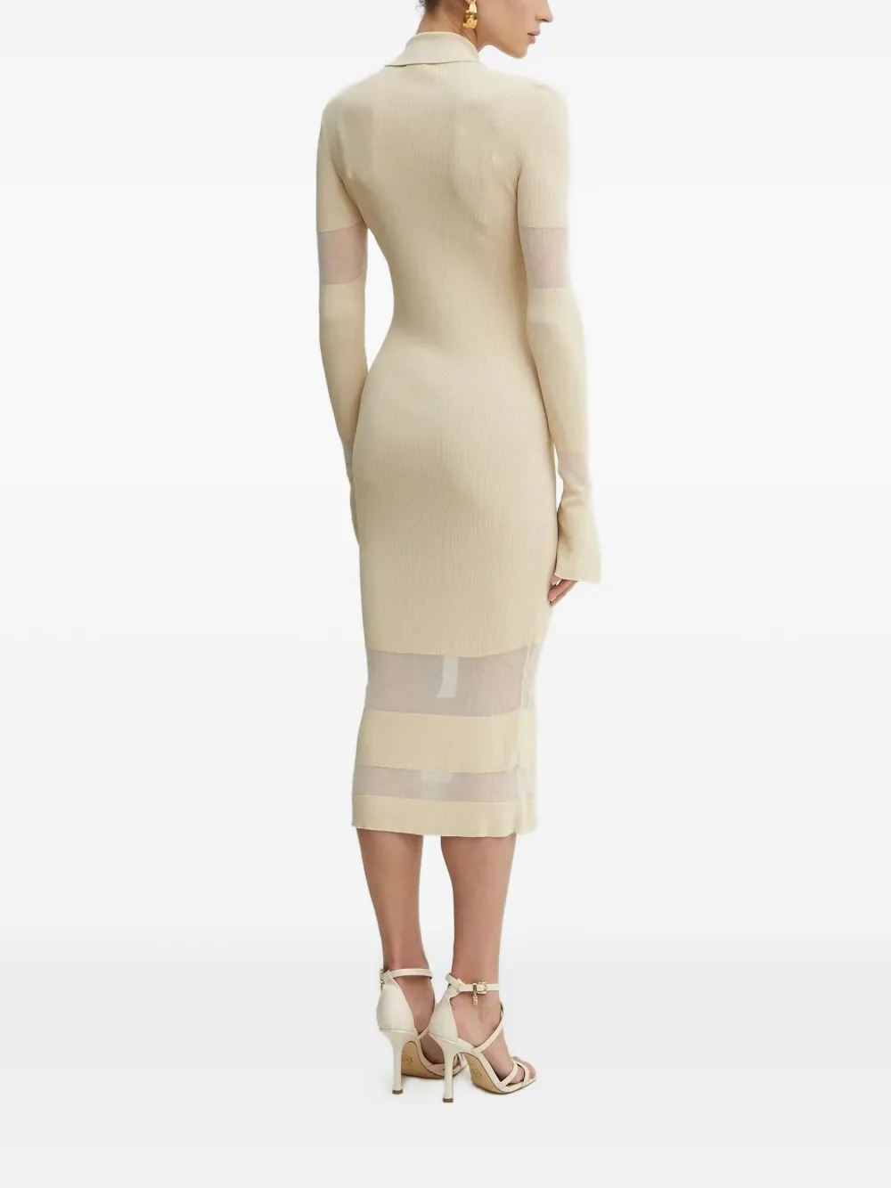 Patrizia Pepe Geribbelde jurk met vlakken en rits Beige