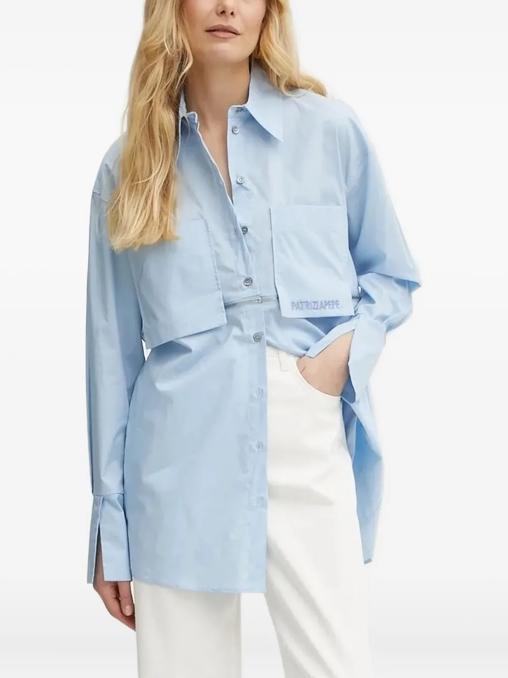 Patrizia Pepe Zip-detail Panelled Shirt In Blue