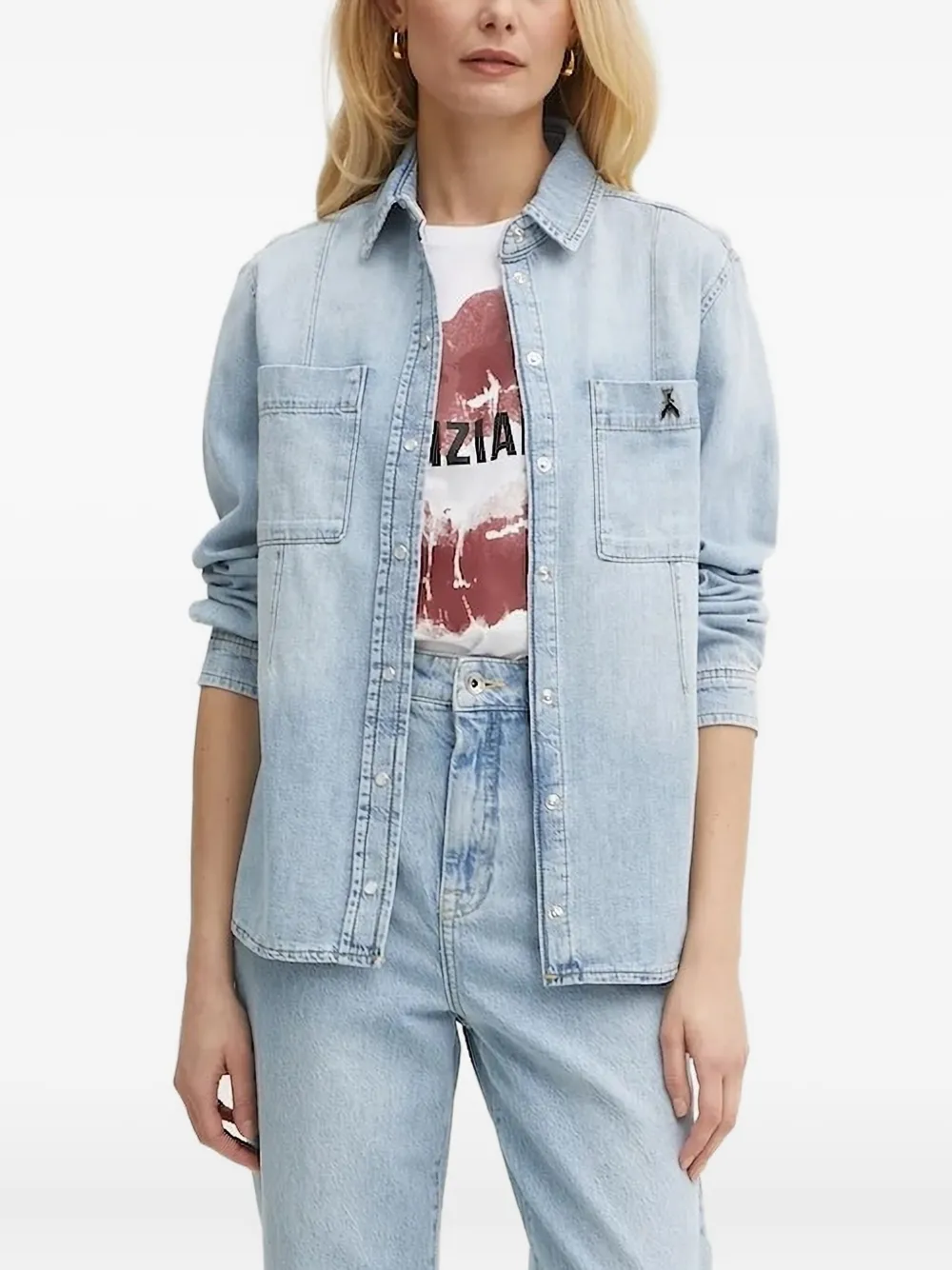 Patrizia Pepe insect-embellished denim shirt | Blue | Image 1