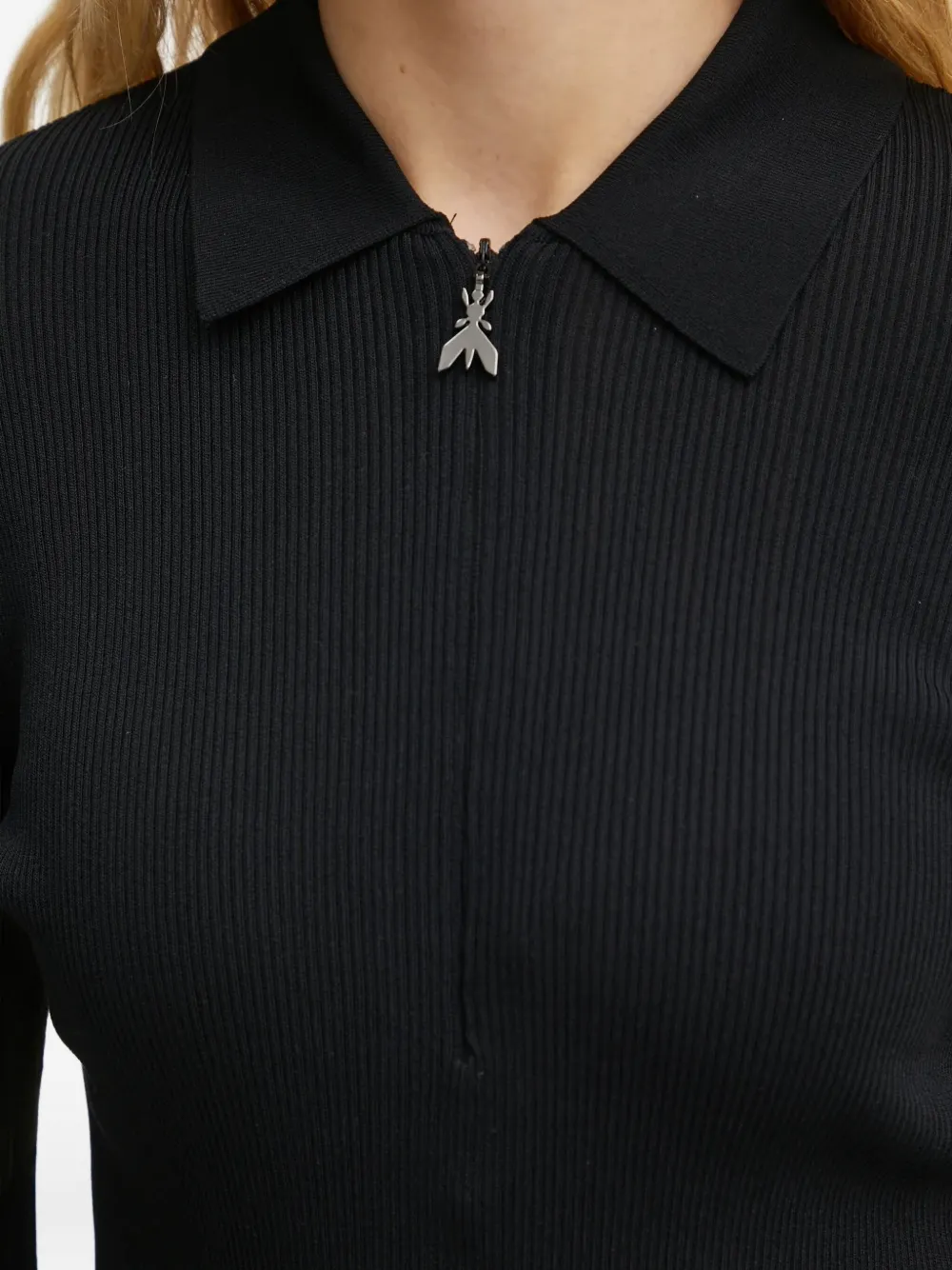 Patrizia Pepe Ribgebreide top met polokraag Zwart