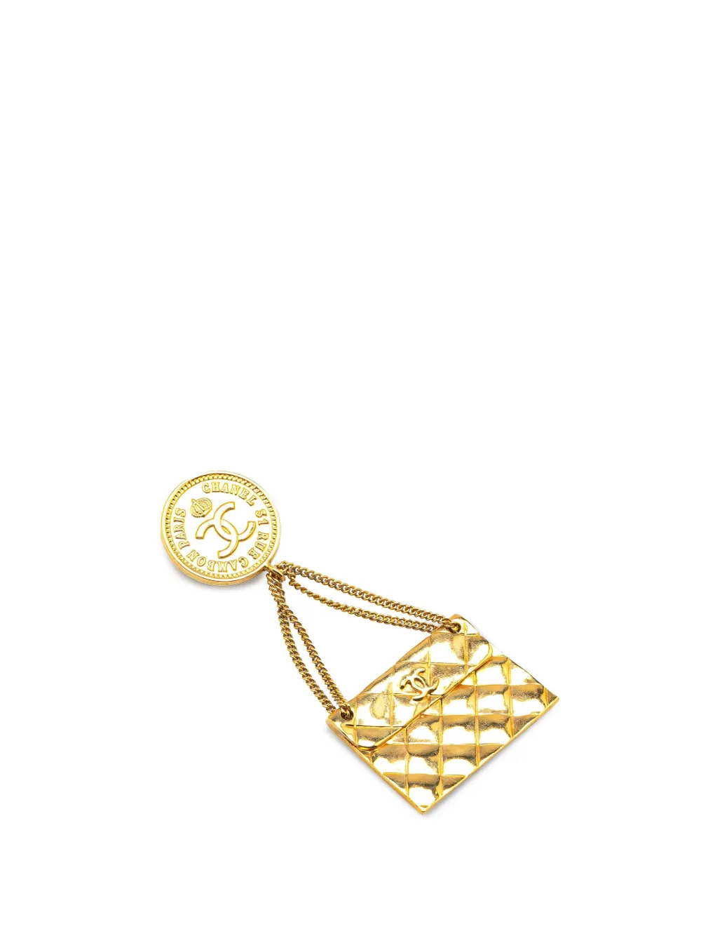 CHANEL Pre-Owned 1980-1990 Gold Plated CC Quilted Flap Bag Brooch costume brooch | Gold | Image 1