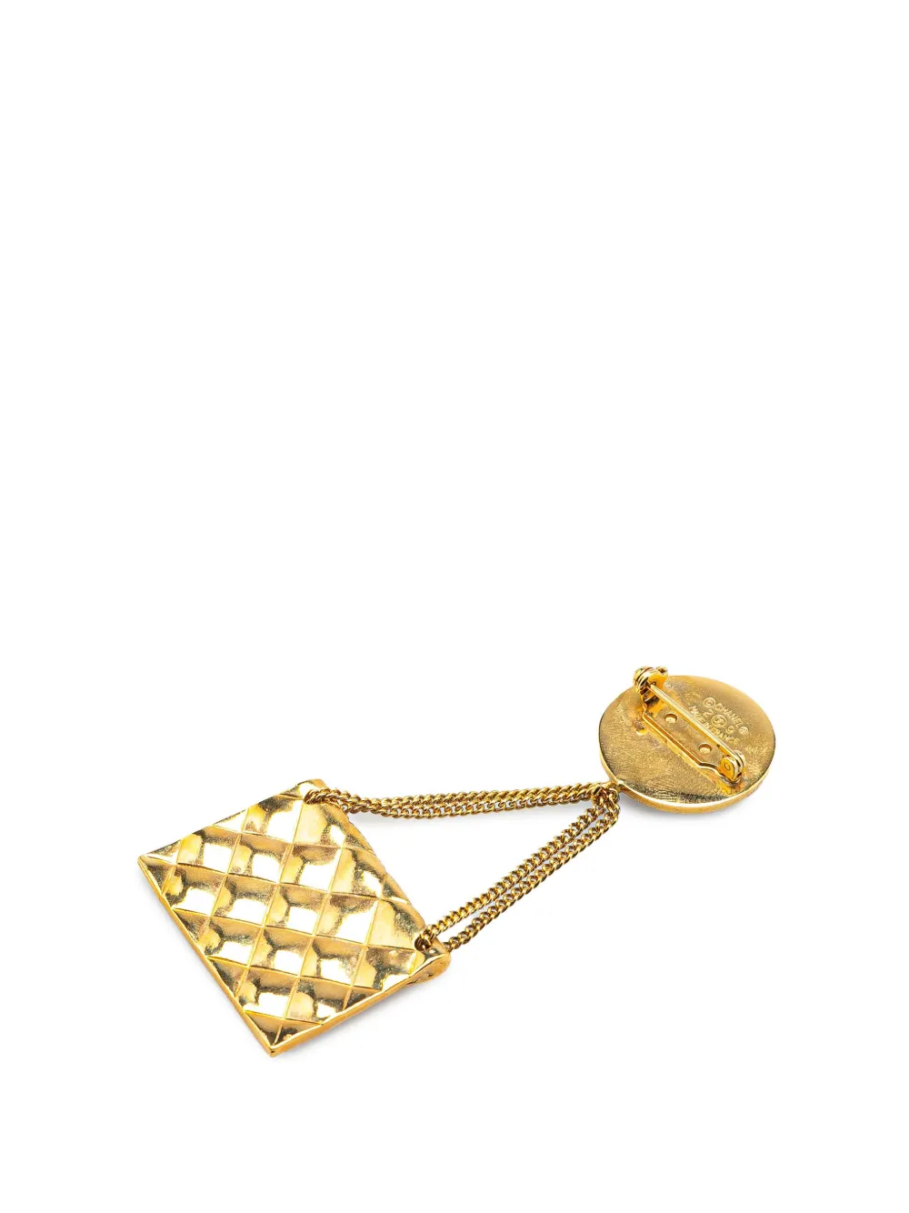 CHANEL Pre-Owned 1980-1990 Gold Plated CC Quilted Flap Bag Brooch costume brooch | Image 2