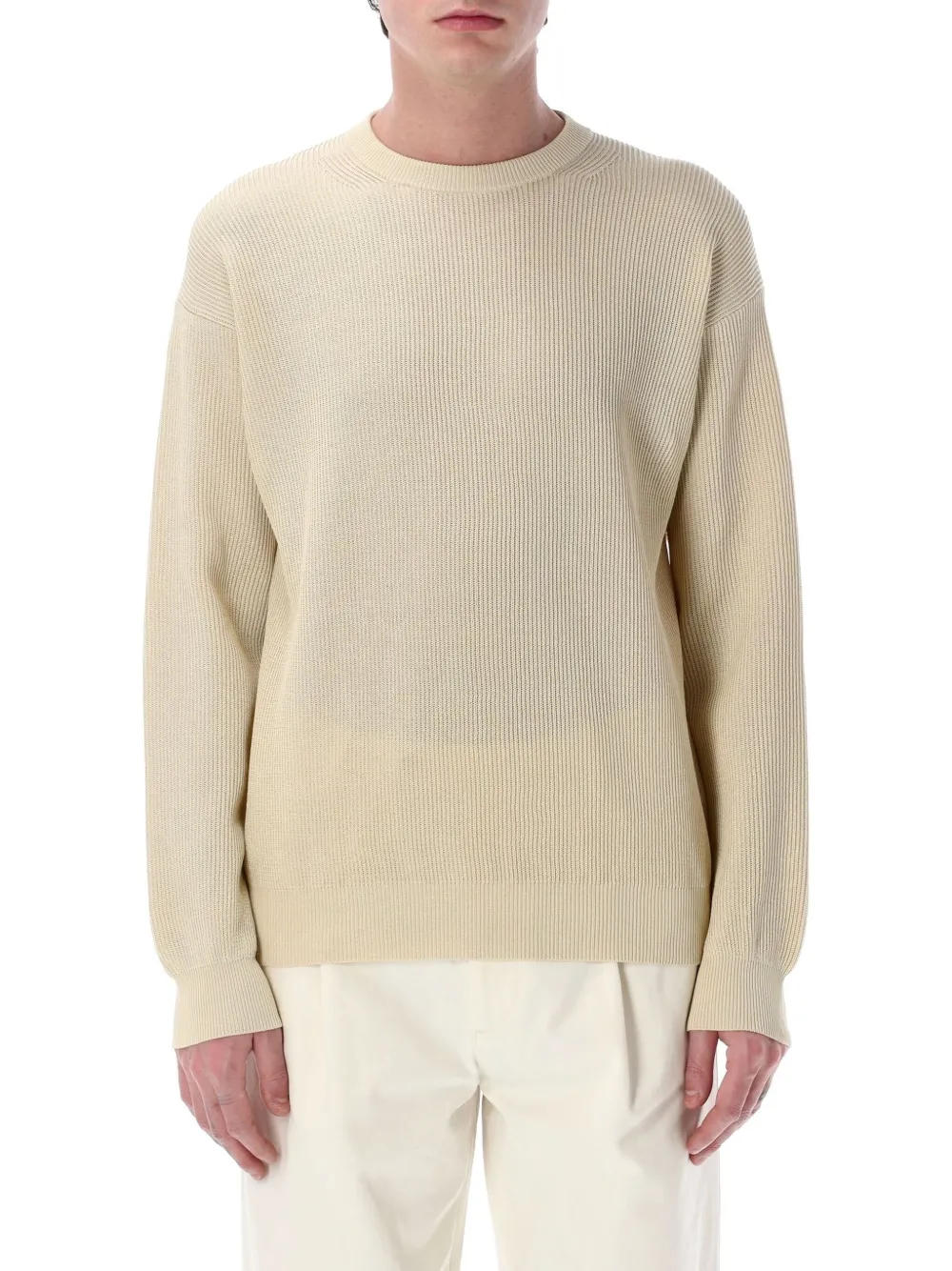 Auralee Textured Rib Knit Sweater With Long Sleeves In Nude