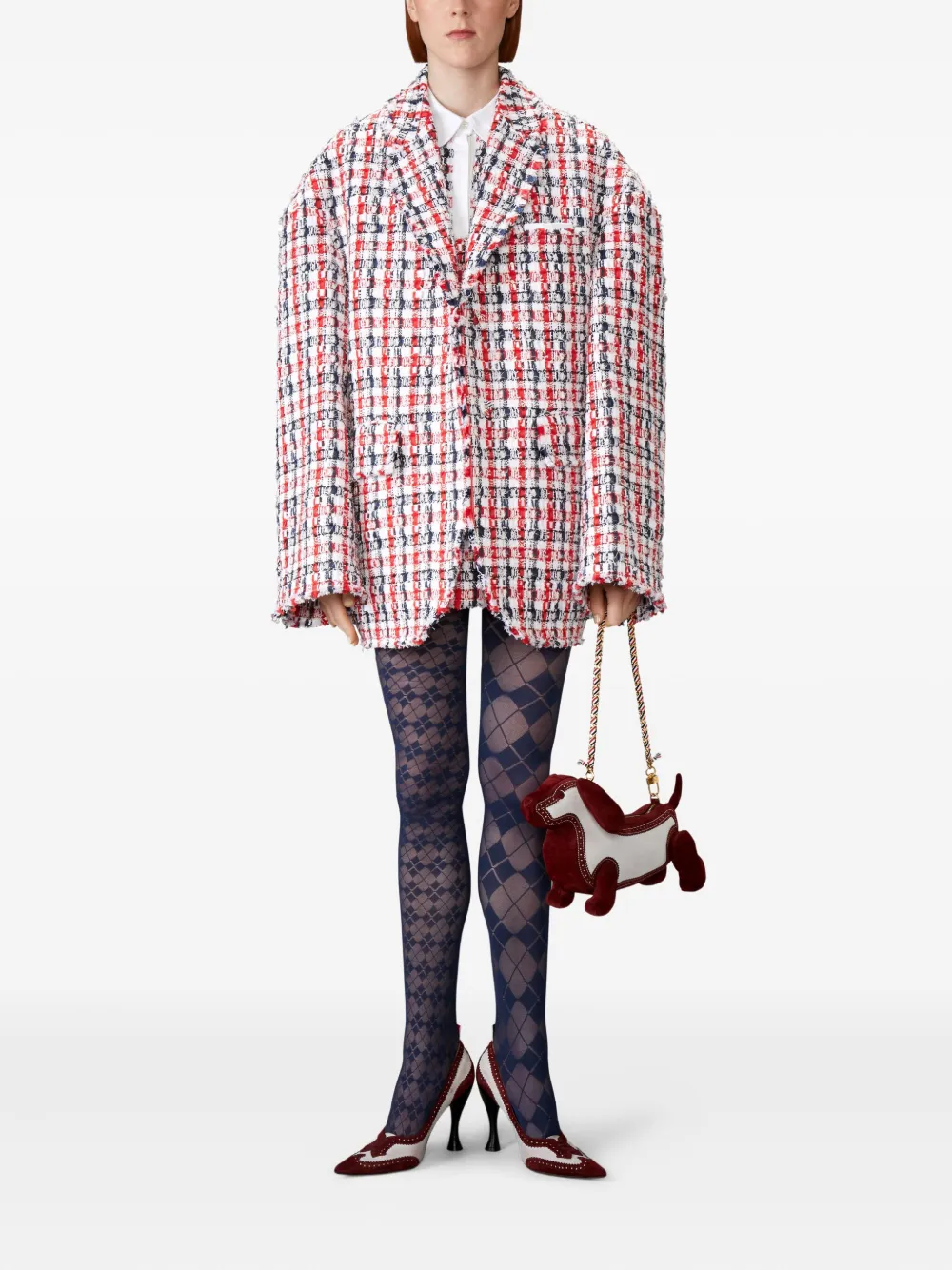 Thom Browne Geruite tweed midi-jurk - Rood