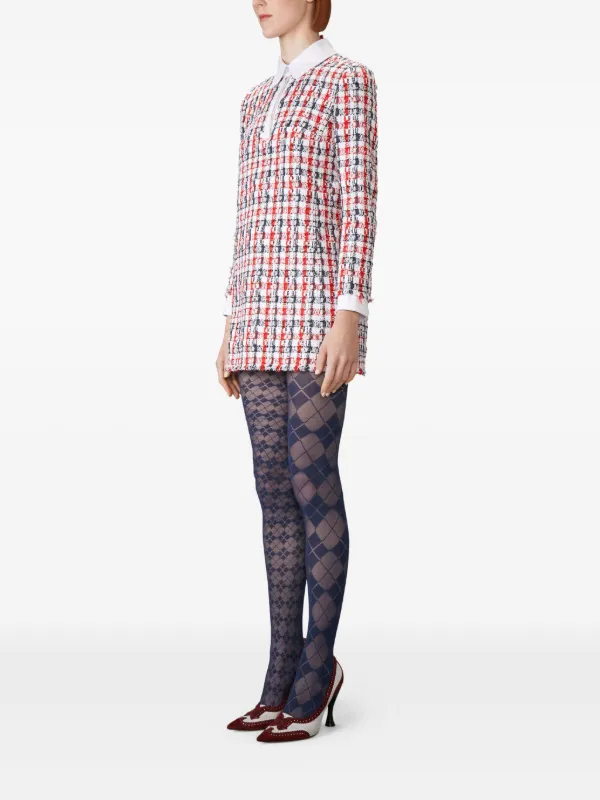 Thom Browne Gingham satin-ribbon Tweed Mini Dress | Red | FARFETCH