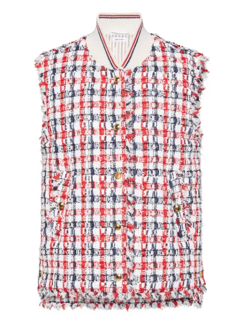 Thom Browne frayed checked tweed waistcoat