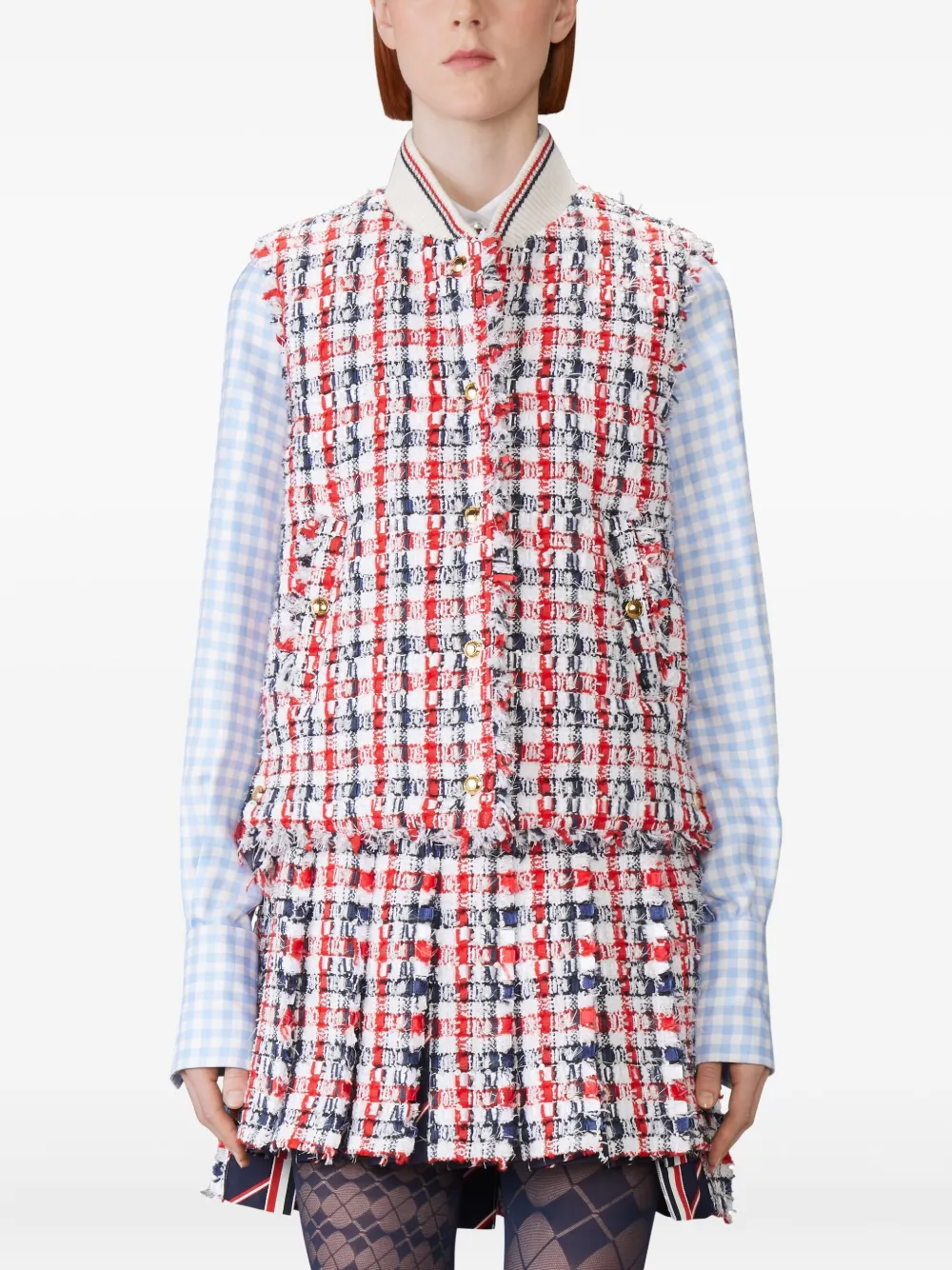 Thom Browne Gewatteerde tweed bodywarmer met gingham-ruit Rood