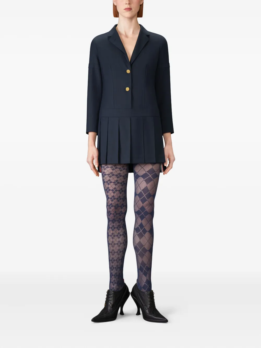 Thom Browne Jurk met geplooide rok en knoopdetail - Blauw