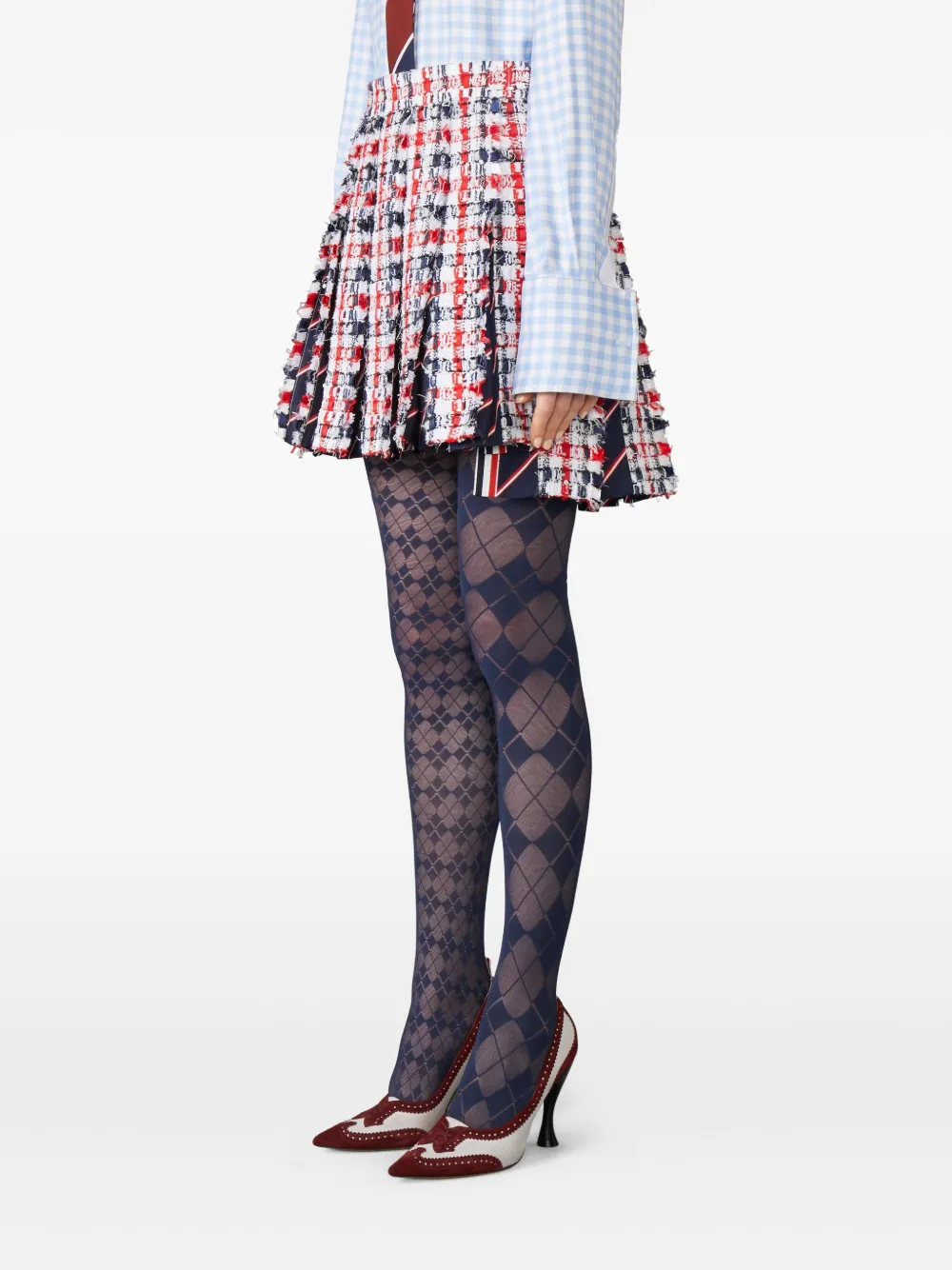 Thom Browne Tweed mini-plooirok met gingham ruit Rood
