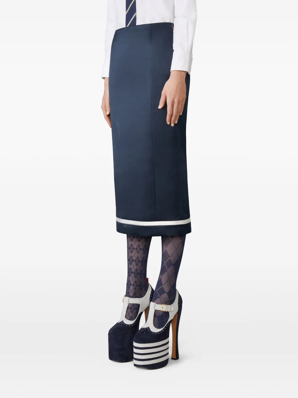 Thom Browne Solid Double Duchess midi-kokerrok Blauw