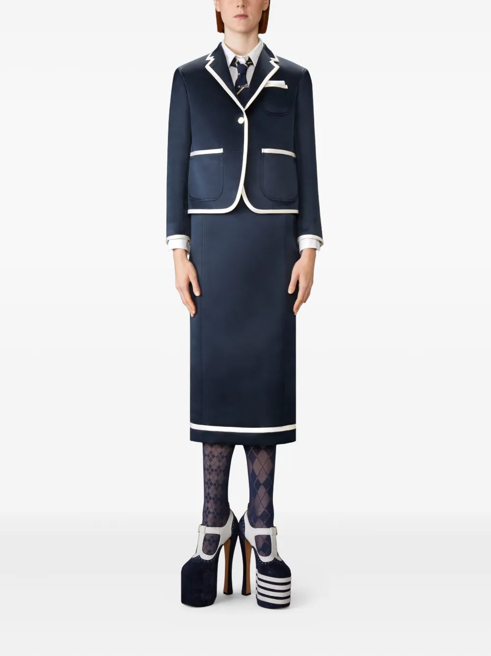 Thom Browne stripe-detail midi skirt - Blauw