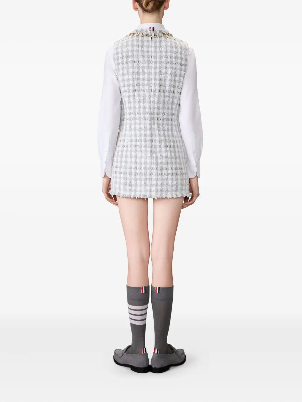 Thom Browne Crystal-embellished Tweed Dress In Gray