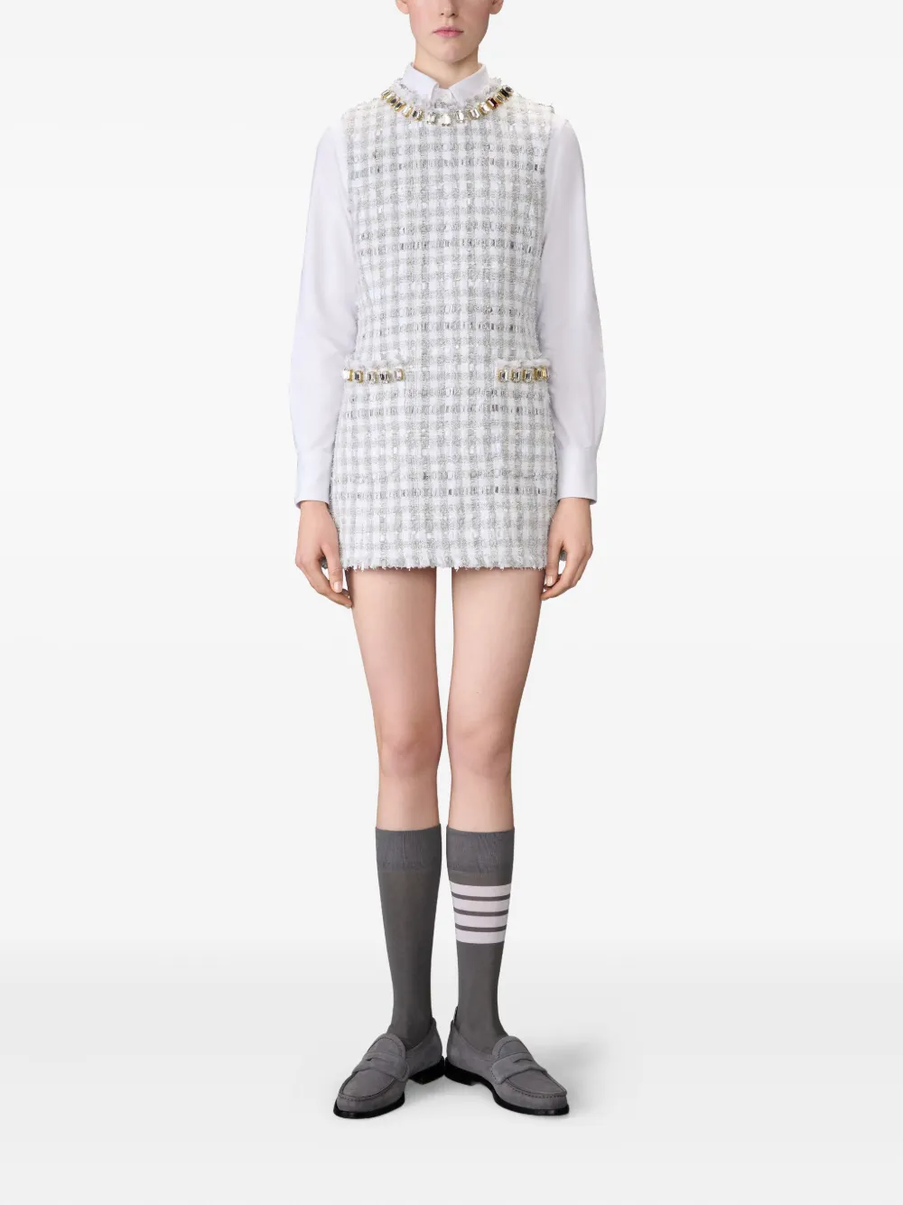 Thom Browne Crystal-embellished Tweed Dress In Gray