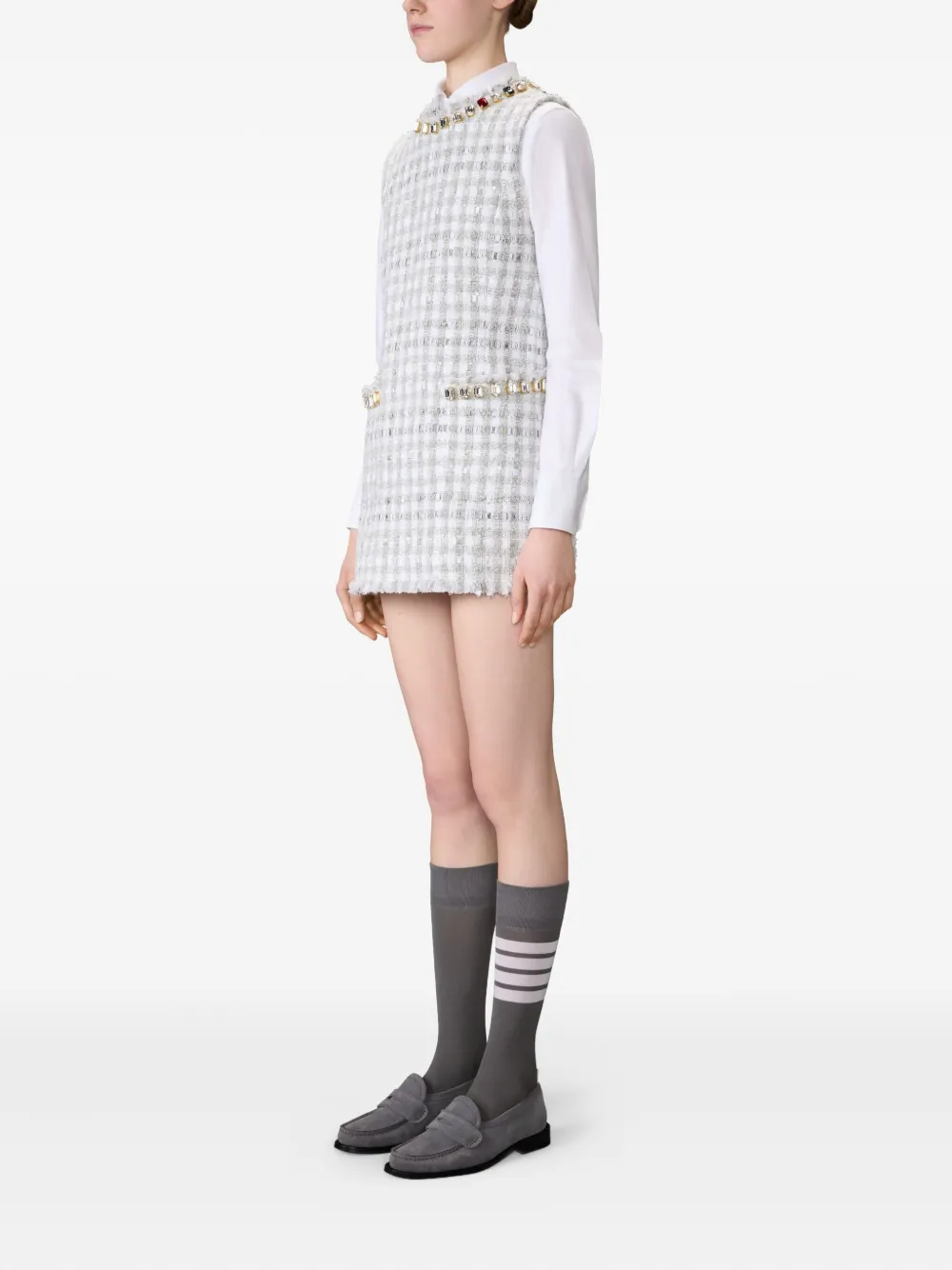 Thom Browne Crystal-embellished Tweed Dress In Gray