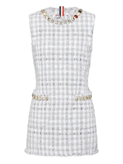 Thom Browne Swarovski-crystal gingham tweed mini dress