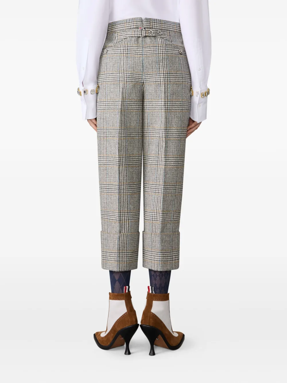 Thom Browne Pow Glen Plaid Hunting Tweed Crop Backstrap Trousers In Gray