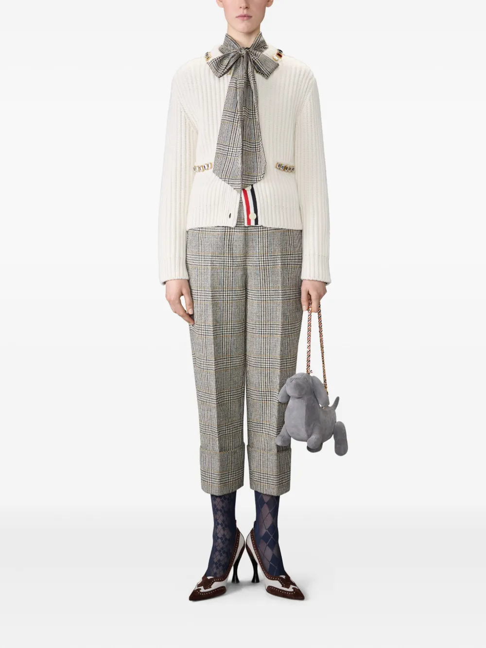 Thom Browne Blouse met pied-de-poule print en strik - Zwart