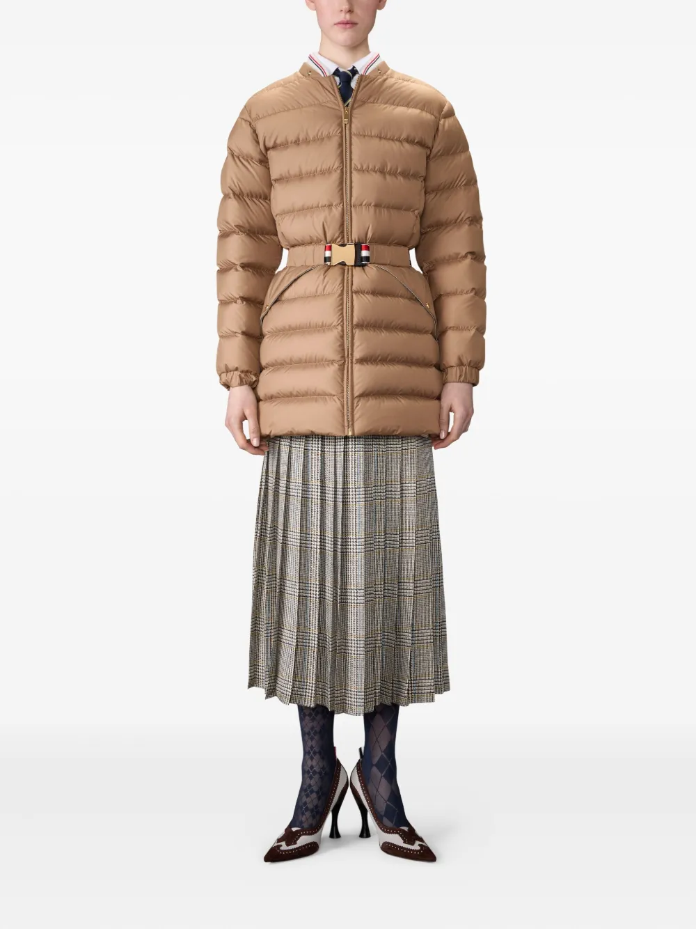 Thom Browne Belted Quilted Down Jacket In Gold