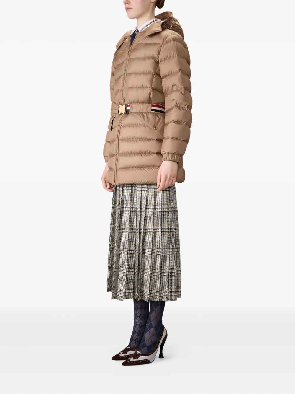 Thom Browne Belted Quilted Down Jacket In Gold