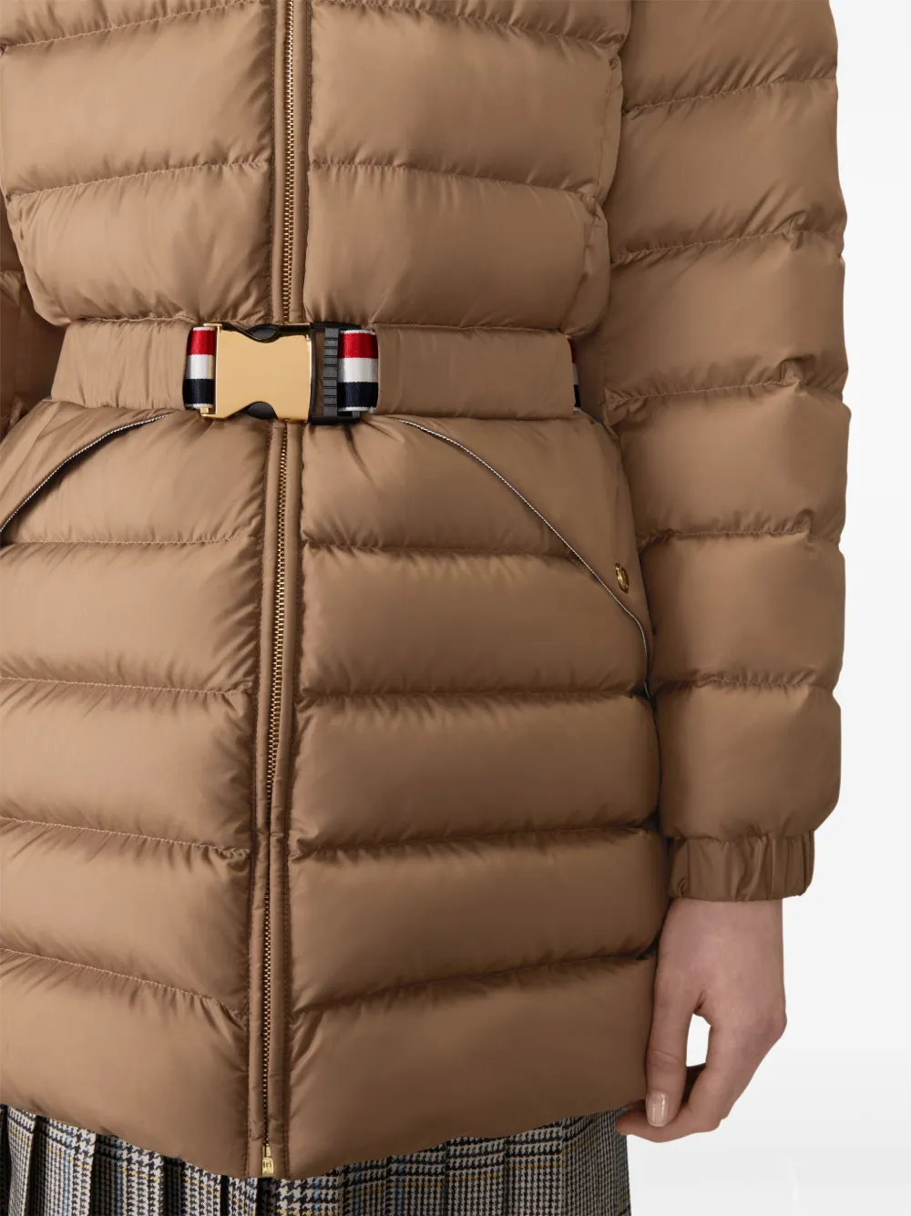 Thom Browne Belted Quilted Down Jacket In Gold