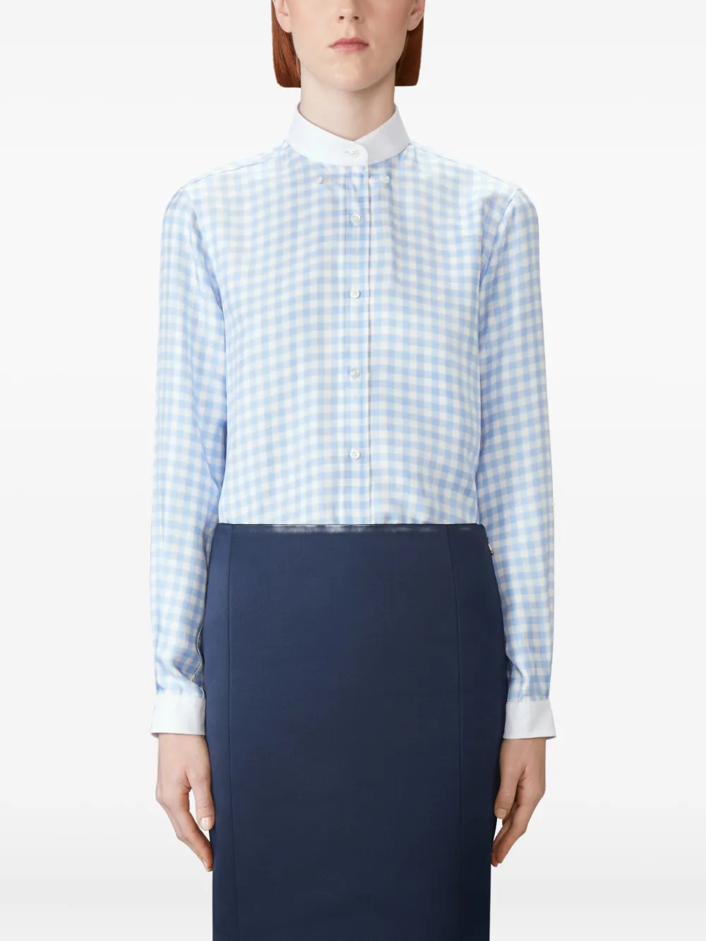 Thom Browne Zijden twill blouse met gingham-ruit Blauw