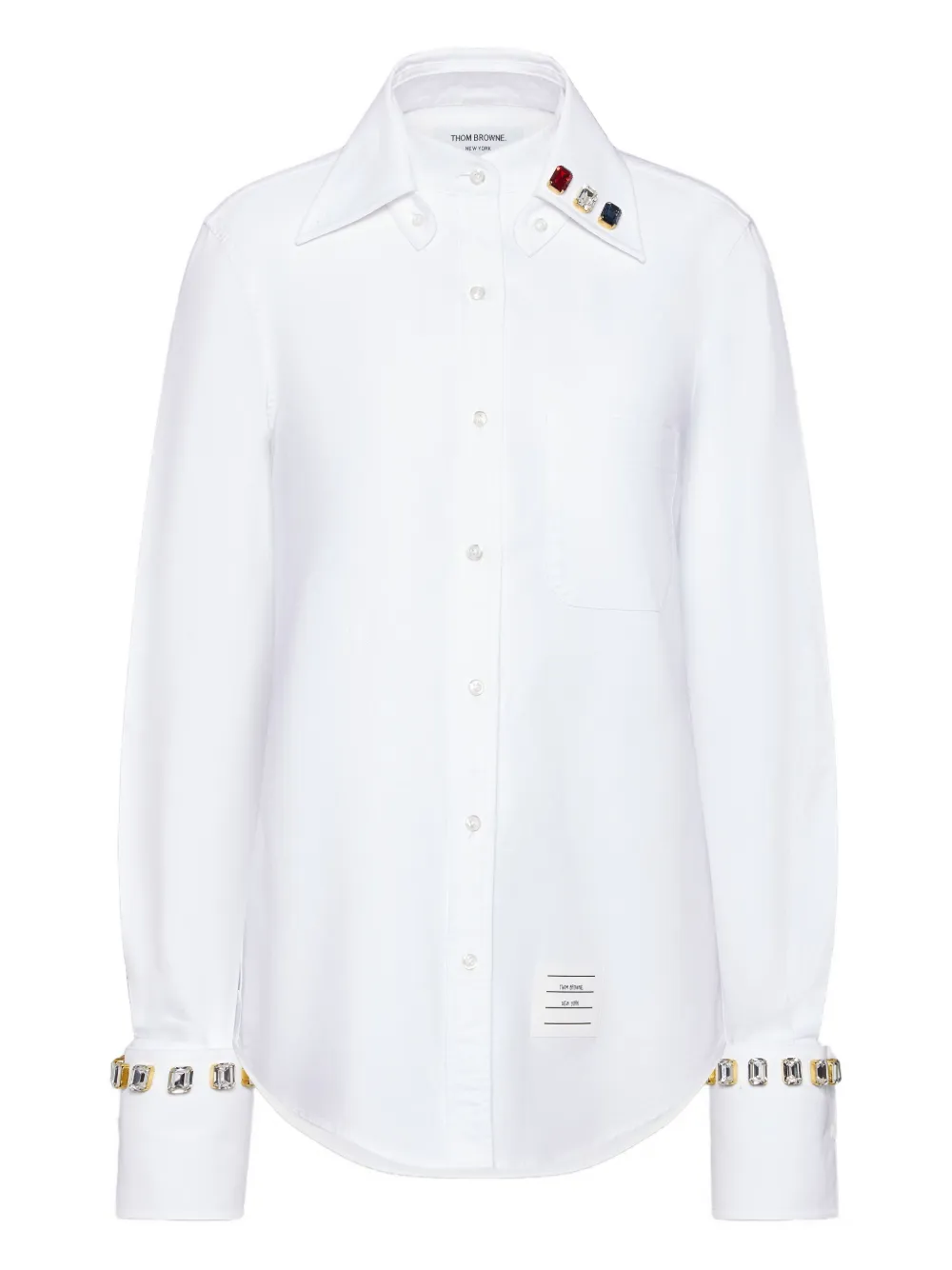 Thom Browne スワロフスキークリスタル オックスフォードシャツ - ホワイト Thom Browne スワロフスキークリスタル オックスフォードシャツ - ホワイト