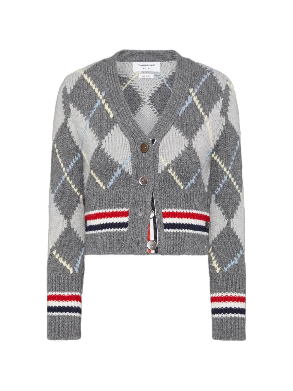 Thom Browne argyle-intarsia merino-wool shrunken cardigan