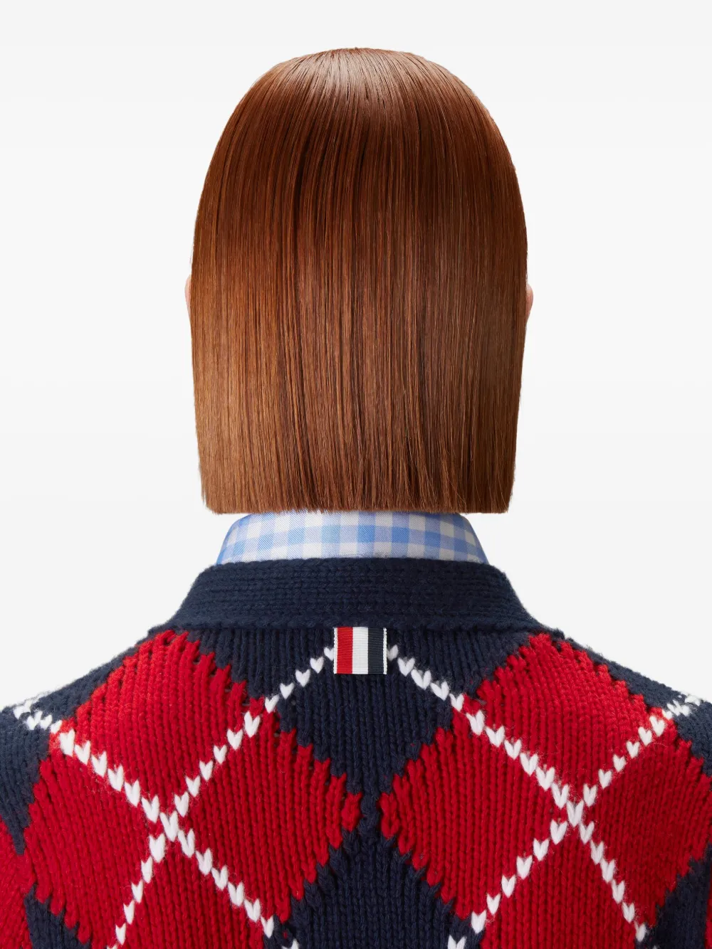 Thom Browne Argyle Intarsia Shrunken Virgin Wool Blend Cardigan In Red