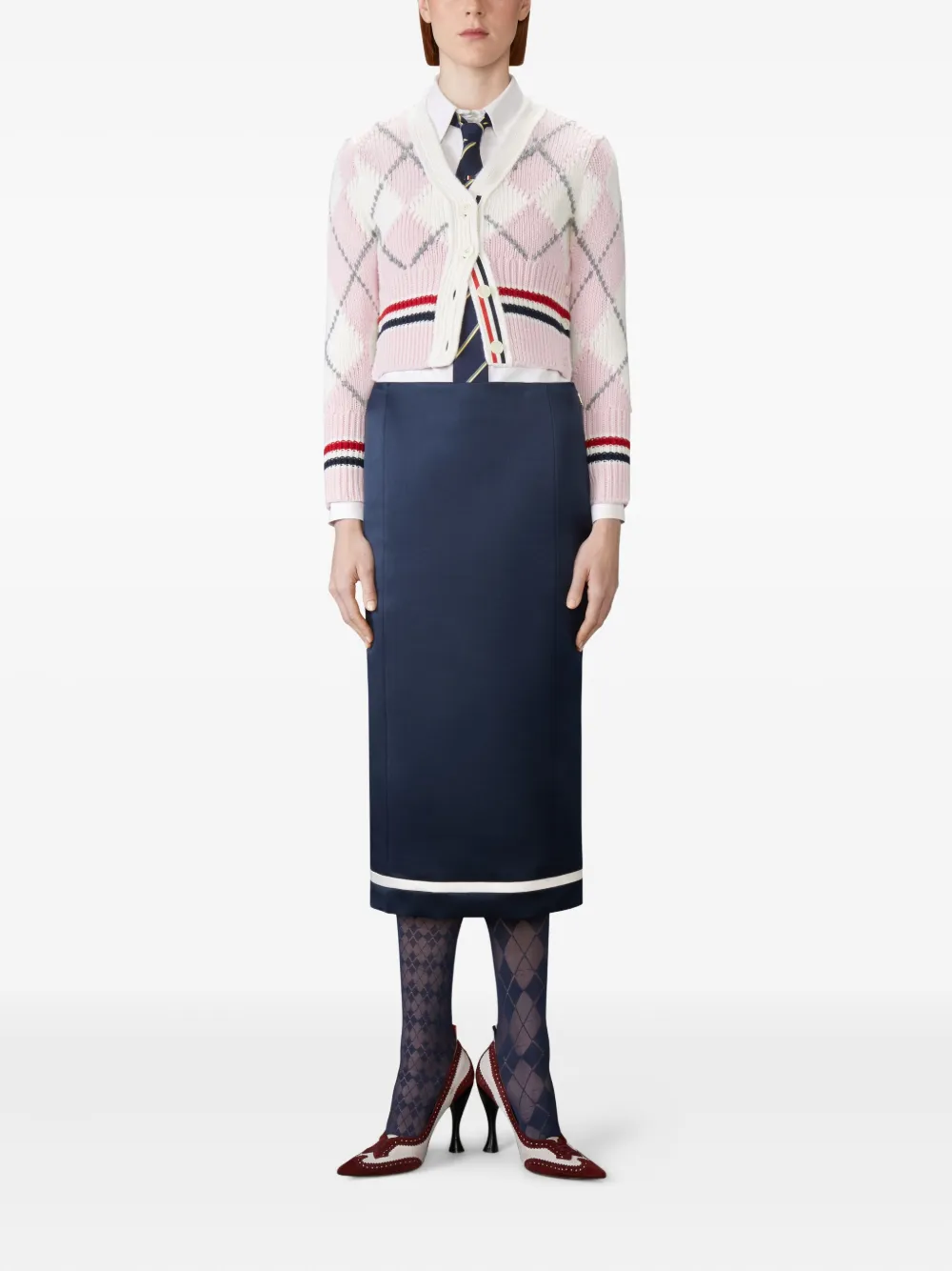 Thom Browne Argyle Intarsia Shrunken Virgin Wool Blend Cardigan In Multi